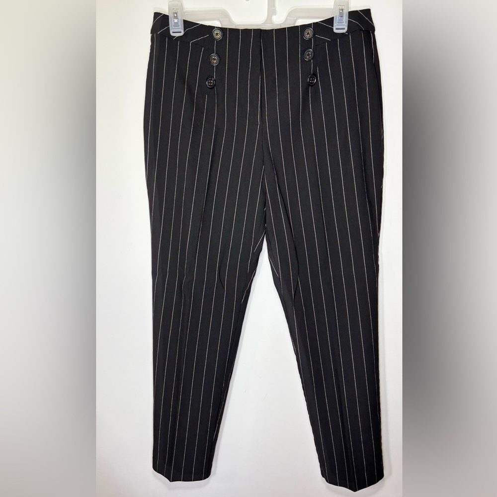 Cato Black‎ Pinstripe Tapered Leg Pants with front decorative buttons Size 16
